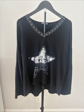 Blingy Black Long Sleeve T Shirt, Made in 🇮🇹